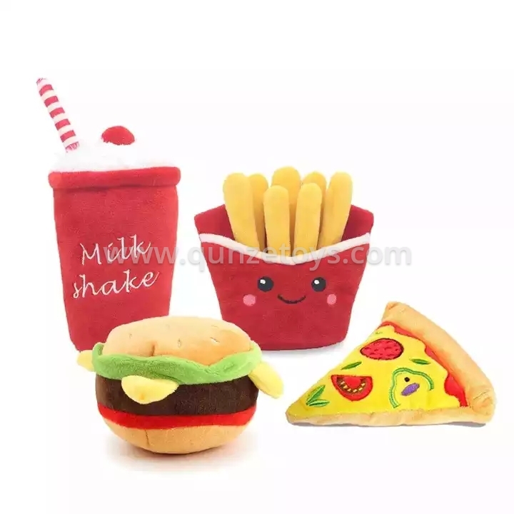 Pizza Hamburg French Fries Donuts Ice Cream Squeak Pet Chew Plush Dog Toys