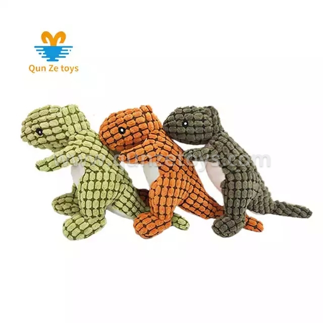 Amazon Hot Selling Stuffed Animals Durable Dinosaur Interactive Pet Chew Squeak 