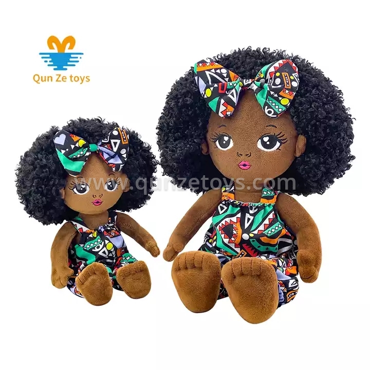 Amazon Hot Sale 13inch Fashion African Baby Stuffed Soft Black Girl Children's T