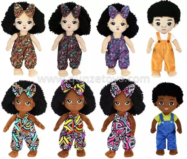 Manufacturer Of Plush Doll Soft Comfortable Plush Black Afro Different Skin Doll