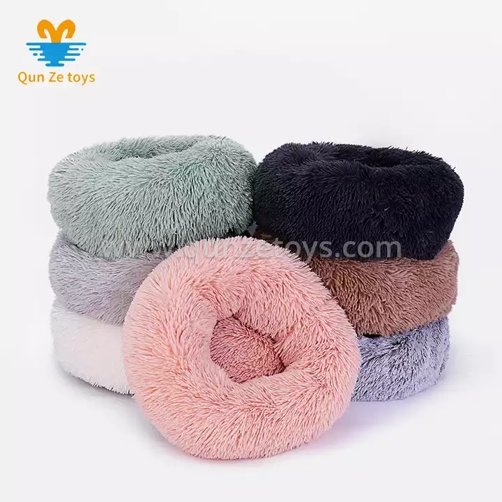 Customized comfort soft plush round donut pet dog cat cushion sofa bed