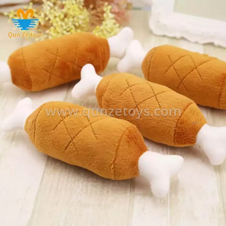Plush Drum sticks Chicken Leg Bone Shape Squeaker Chew Plush Dog Toy