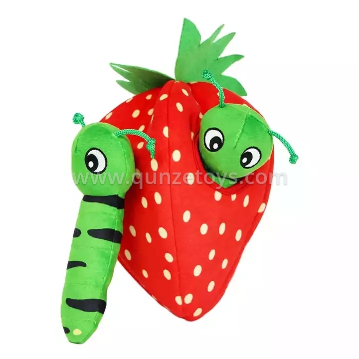 Strawberry and carpenterworm multi holes and washable Interactive Squeaky Hide S