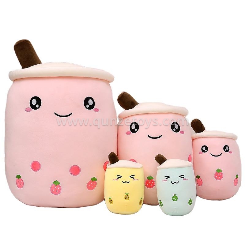 Wholesale Price 24cm Custom Milk Tea Pillow Strawberry Bubble Tea Toy Soft Stuff